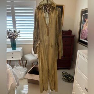 Free People hooded gauze cotton knit lace panels huge pockets maxi dress S